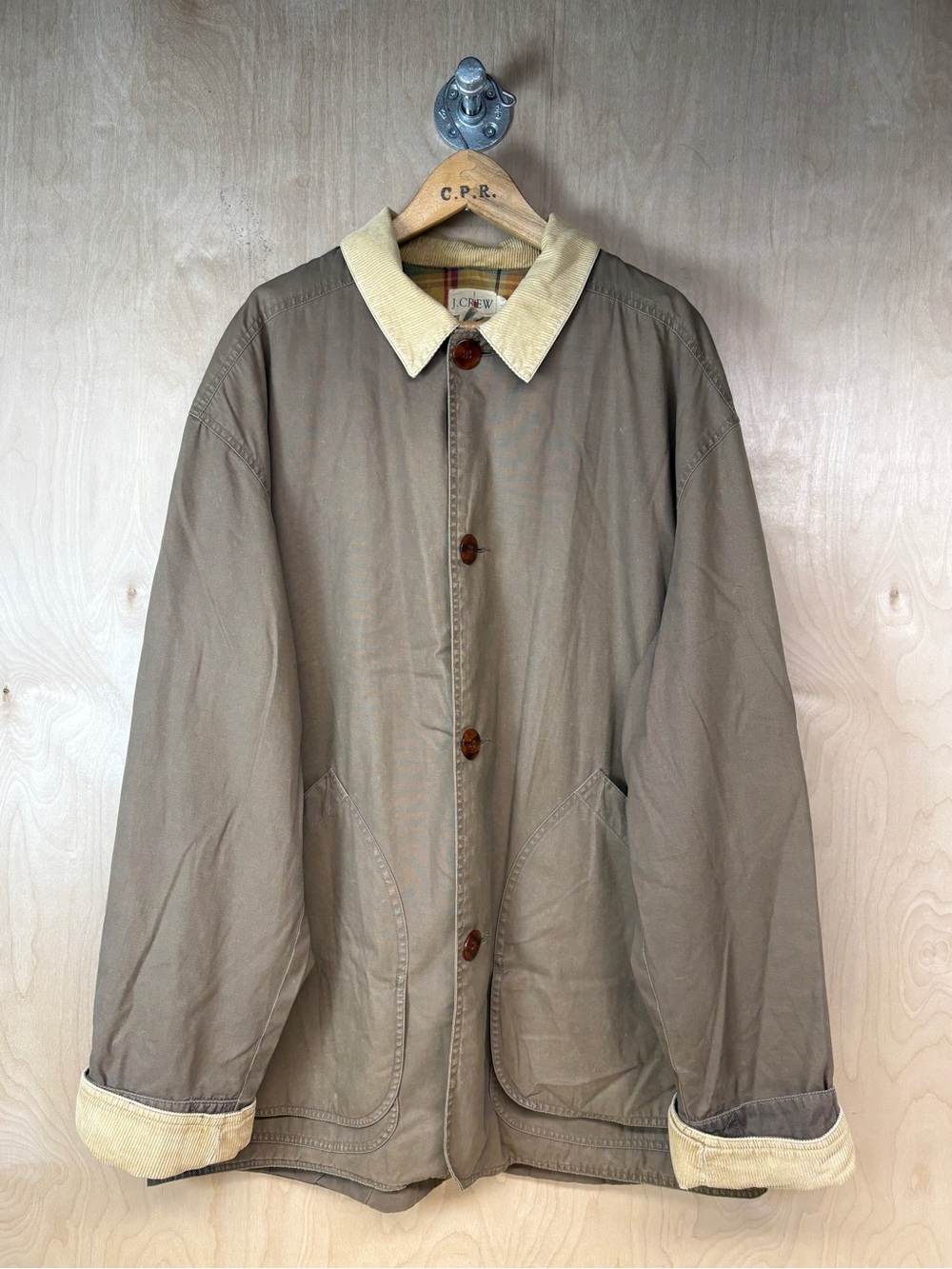 Vintage J. Crew Oarsman Khaki Green Field Jacket with Cream Corduroy Collar